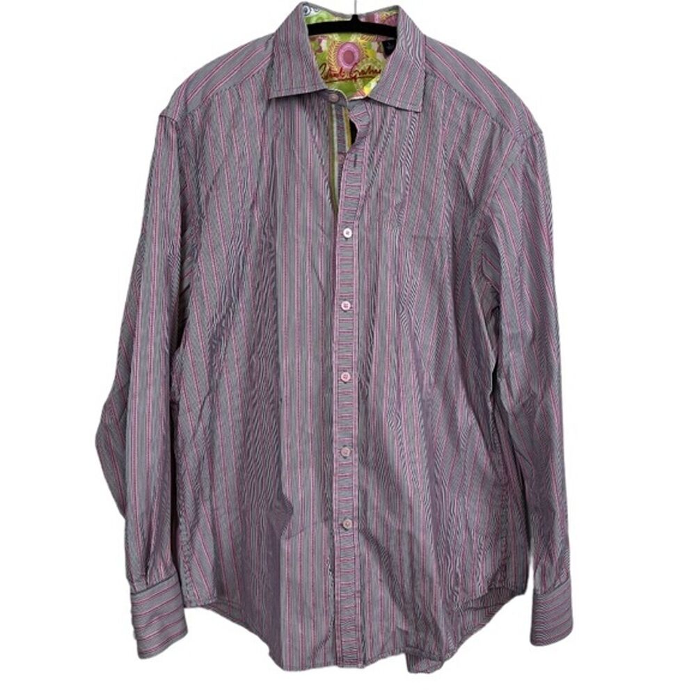 ROBERT GRAHAM Pink Stripes Casual Button Down Long Sleeve Men's Shirt Top sz L